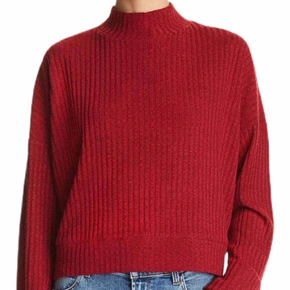 Red Mock Neck Long Sleeve Rib Knit Sweater by Band of Gypsies - Picture 1 of 4